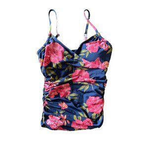 Garnet Hill Women's Tankini Bathing Suit Top Ruched Floral Size 2